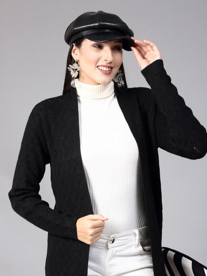 Mafadeny Women Winter Wear Black Longline Shrug