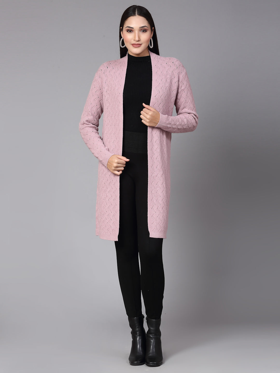 Mafadeny Women Winter Wear Mauve Longline Shrug