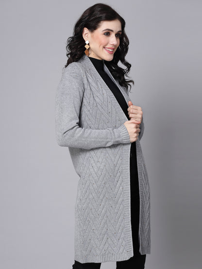 Mafadeny Women Winter Wear Grey Longline & Stylish Shrug