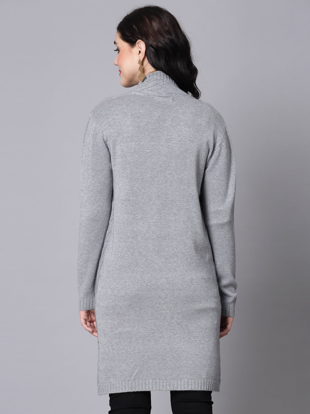 Mafadeny Women Winter Wear Grey Longline & Stylish Shrug