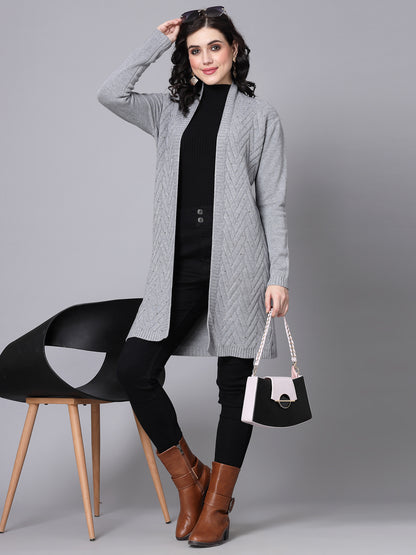 Mafadeny Women Winter Wear Grey Longline & Stylish Shrug