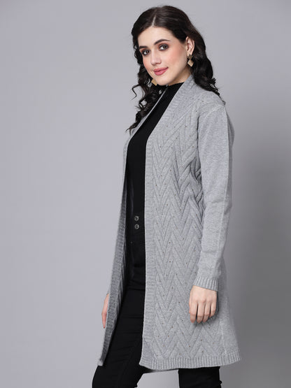 Mafadeny Women Winter Wear Grey Longline & Stylish Shrug