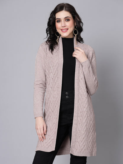 Mafadeny Women Winter Wear Khakhi Longline & Stylish Shrug