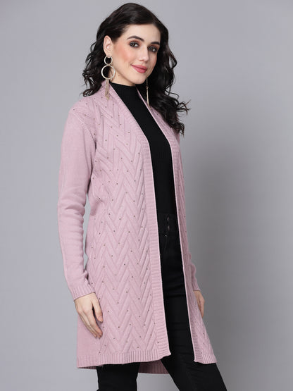 Mafadeny Women Winter Wear Mauve Longline & Stylish Shrug