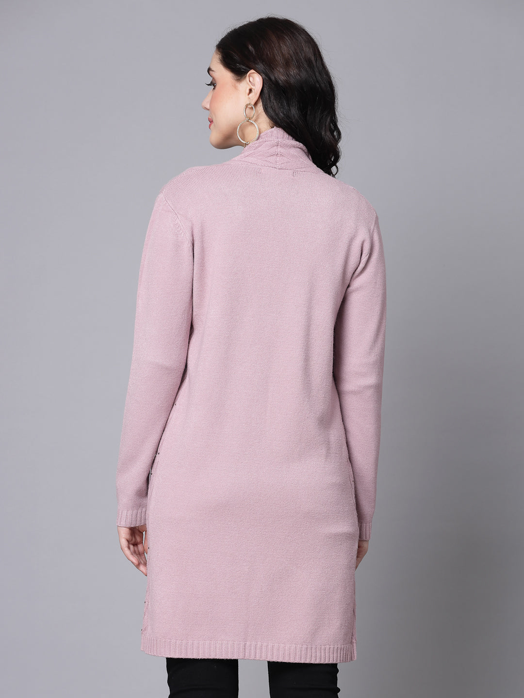 Mafadeny Women Winter Wear Mauve Longline & Stylish Shrug