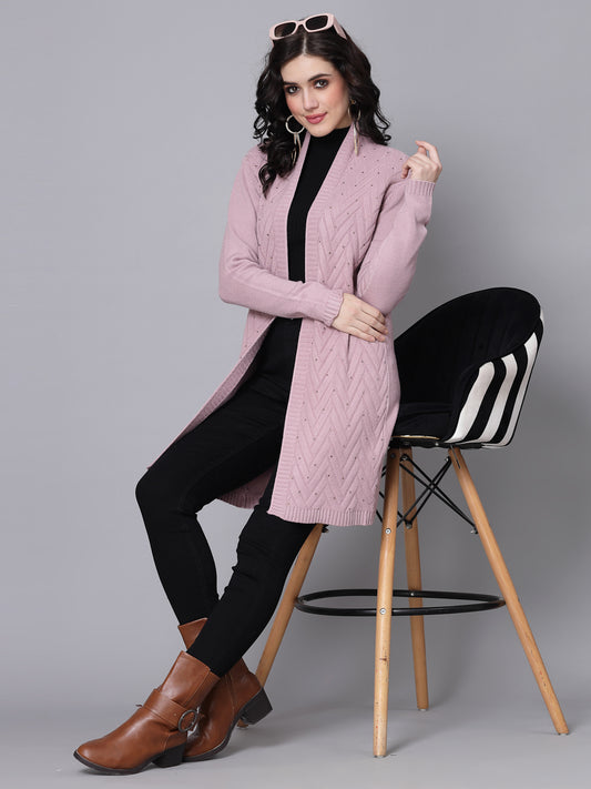 Mafadeny Women Winter Wear Mauve Longline & Stylish Shrug