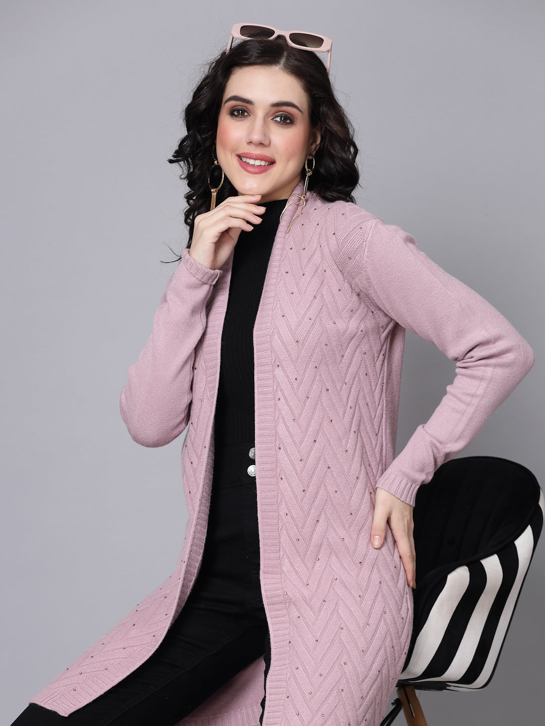 Mafadeny Women Winter Wear Mauve Longline & Stylish Shrug