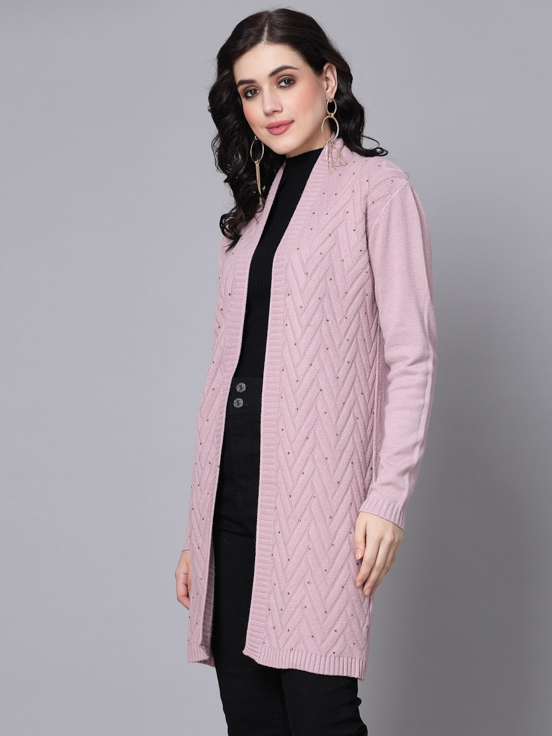 Mafadeny Women Winter Wear Mauve Longline & Stylish Shrug