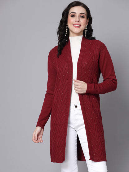 Mafadeny Women Winter Wear Maroon Longline & Stylish Shrug