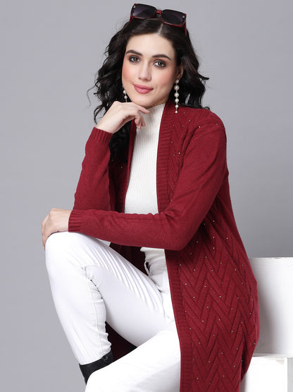 Mafadeny Women Winter Wear Maroon Longline & Stylish Shrug