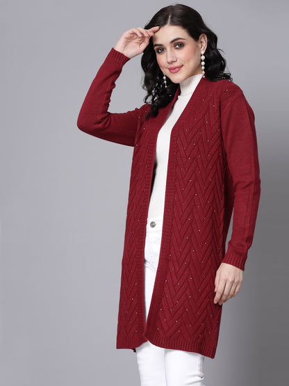 Mafadeny Women Winter Wear Maroon Longline & Stylish Shrug