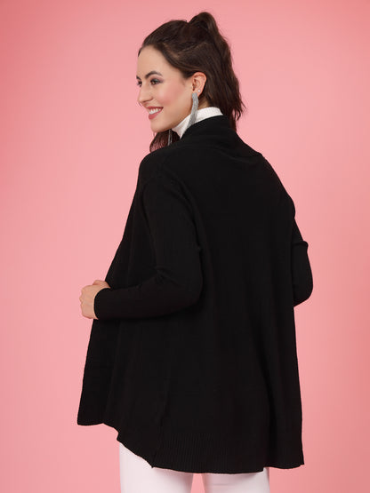 Mafadeny Women Winter Wear Black Longline Shrug