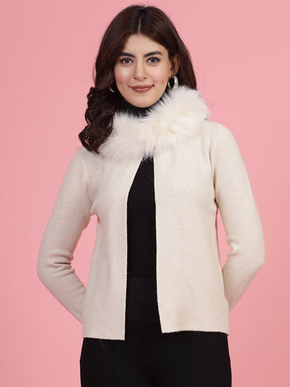 Mafadeny Winterwear Women Cream-Coloured Shrug