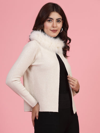 Mafadeny Winterwear Women Cream-Coloured Shrug