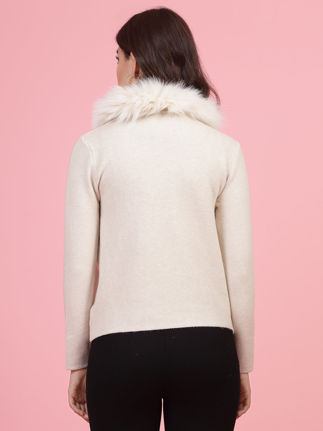 Mafadeny Winterwear Women Cream-Coloured Shrug