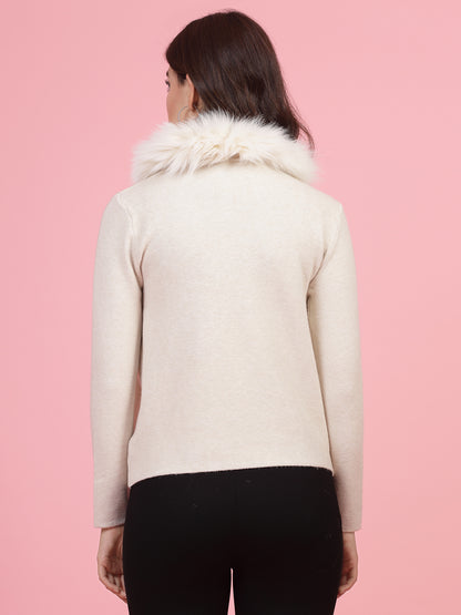 Mafadeny Winterwear Women Cream-Coloured Shrug