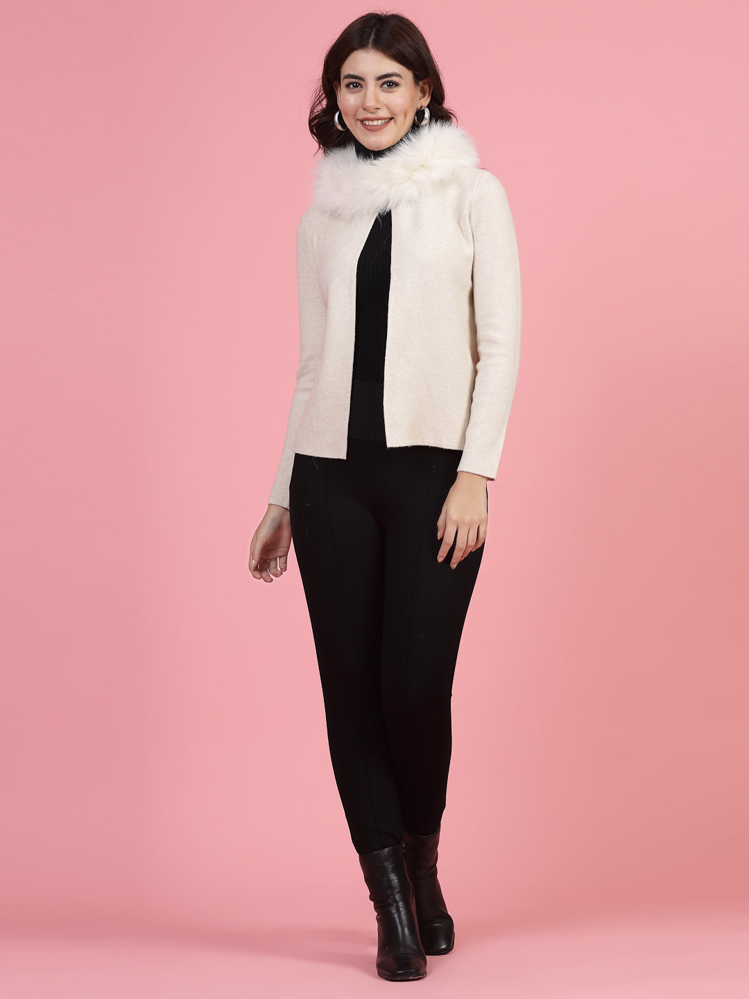 Mafadeny Winterwear Women Cream-Coloured Shrug