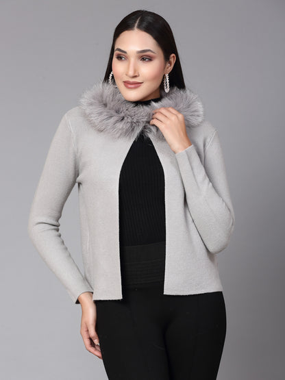 Mafadeny Women Winter Wear Grey furry Shrug