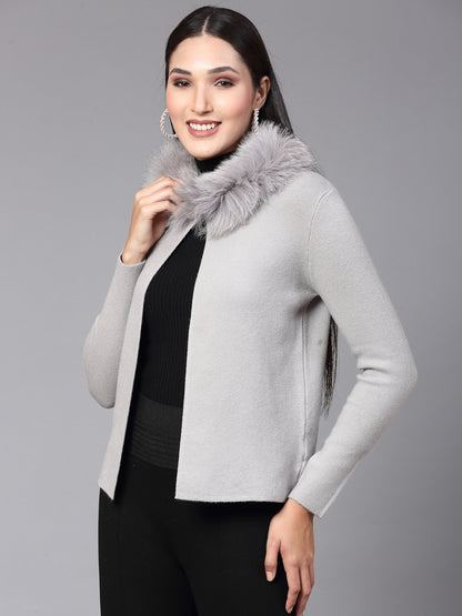 Mafadeny Women Winter Wear Grey furry Shrug