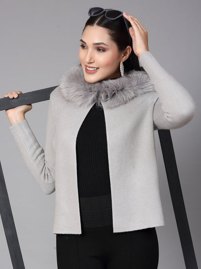 Mafadeny Women Winter Wear Grey furry Shrug