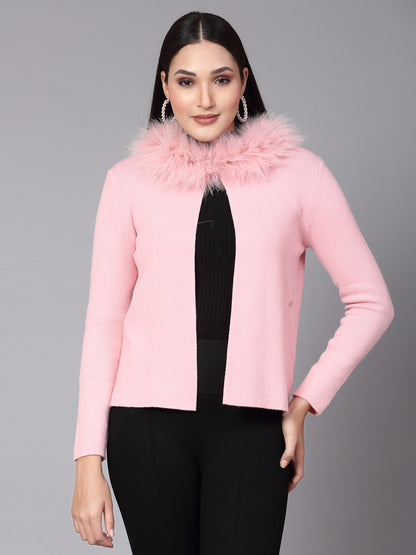 Mafadeny Women Winter Wear Peach furry Shrug