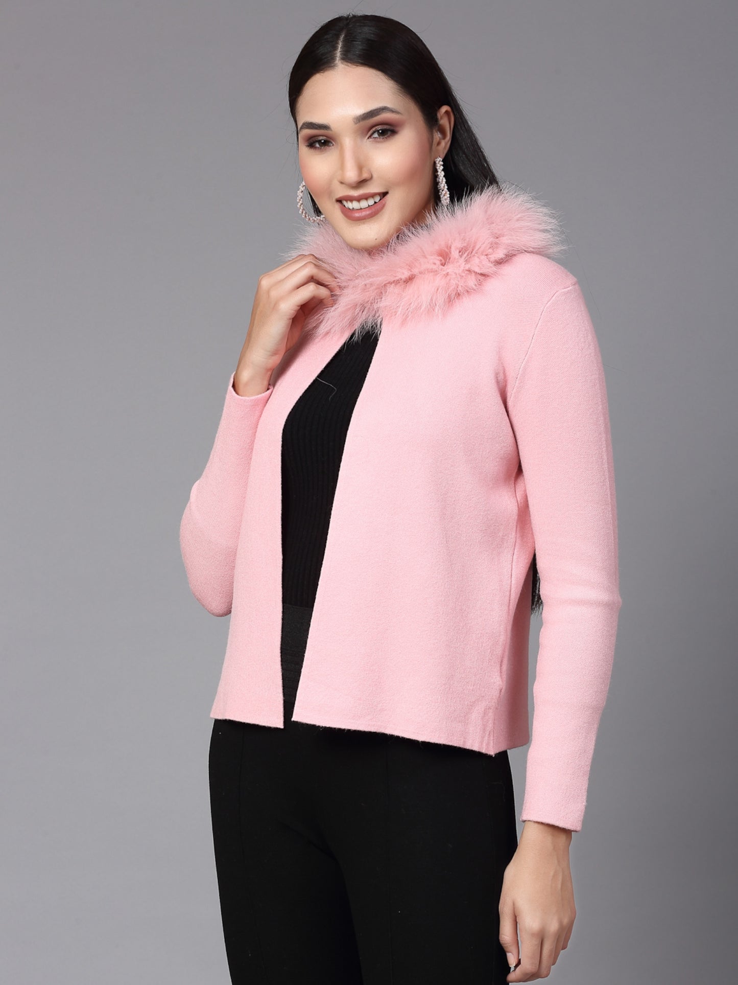 Mafadeny Women Winter Wear Peach furry Shrug