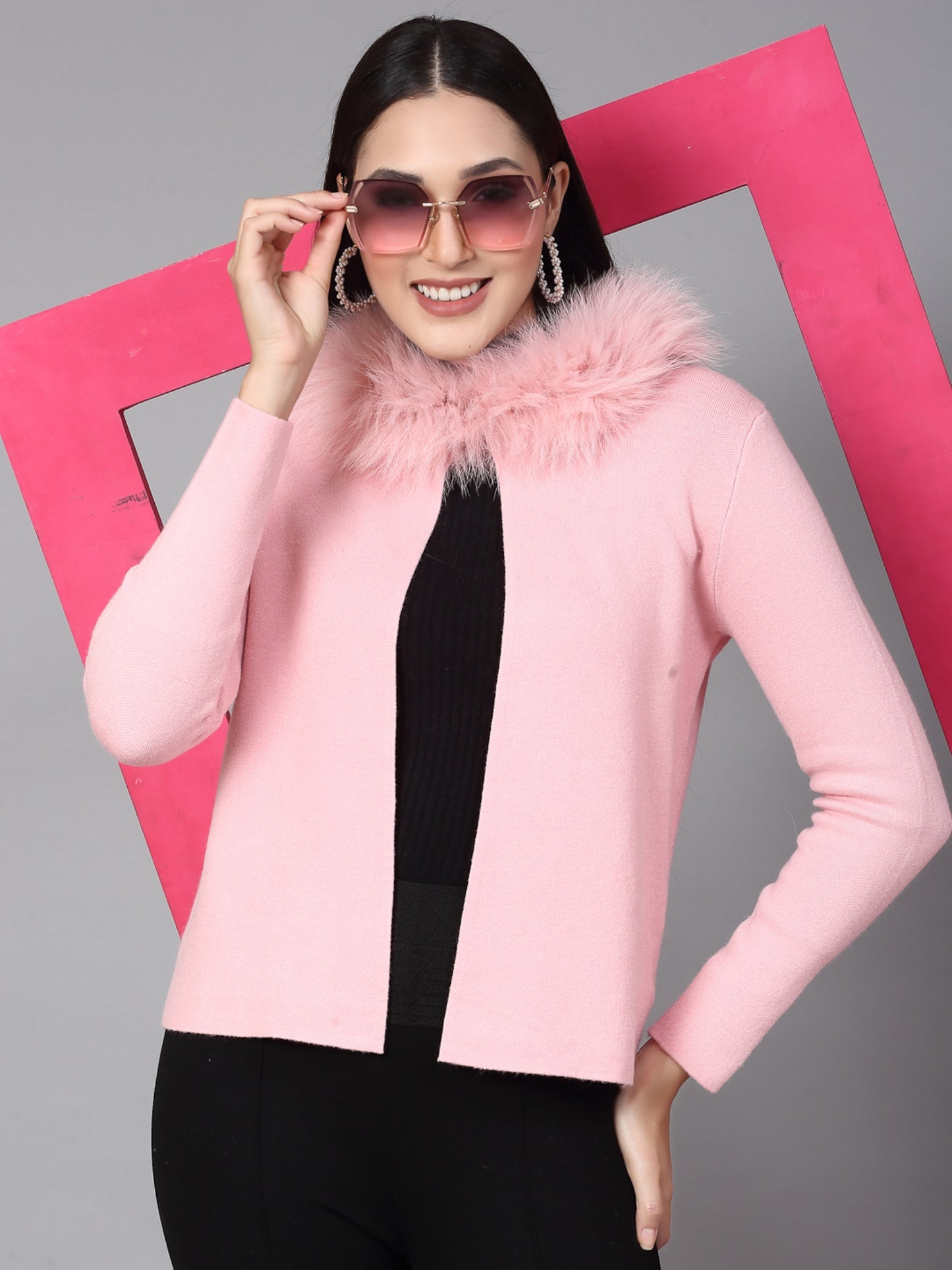 Mafadeny Women Winter Wear Peach furry Shrug