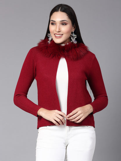 Mafadeny Women Winter Wear Red furry Shrug