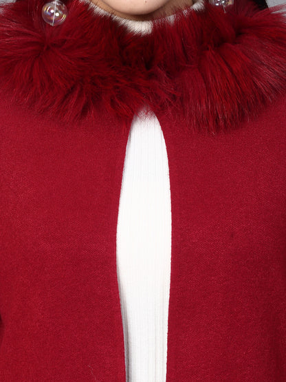 Mafadeny Women Winter Wear Red furry Shrug