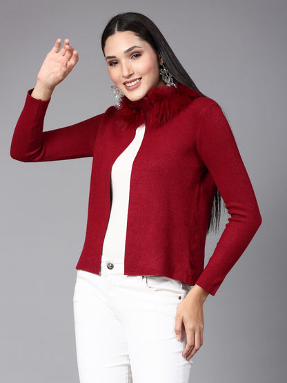 Mafadeny Women Winter Wear Red furry Shrug