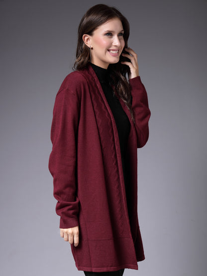 Mafadeny Women Winter Wear Maroon Longline Shrug