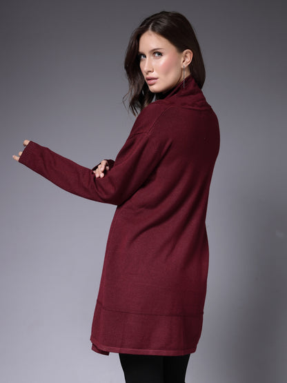 Mafadeny Women Winter Wear Maroon Longline Shrug