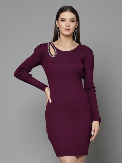 Mafadeny Women Winter Wear Purple Bodycon Dress