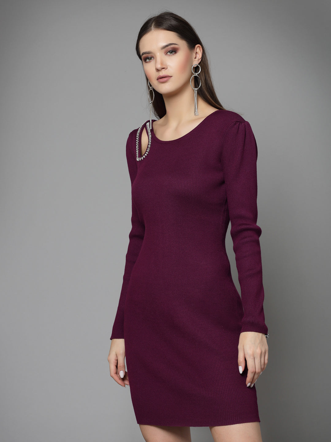 Mafadeny Women Winter Wear Purple Bodycon Dress