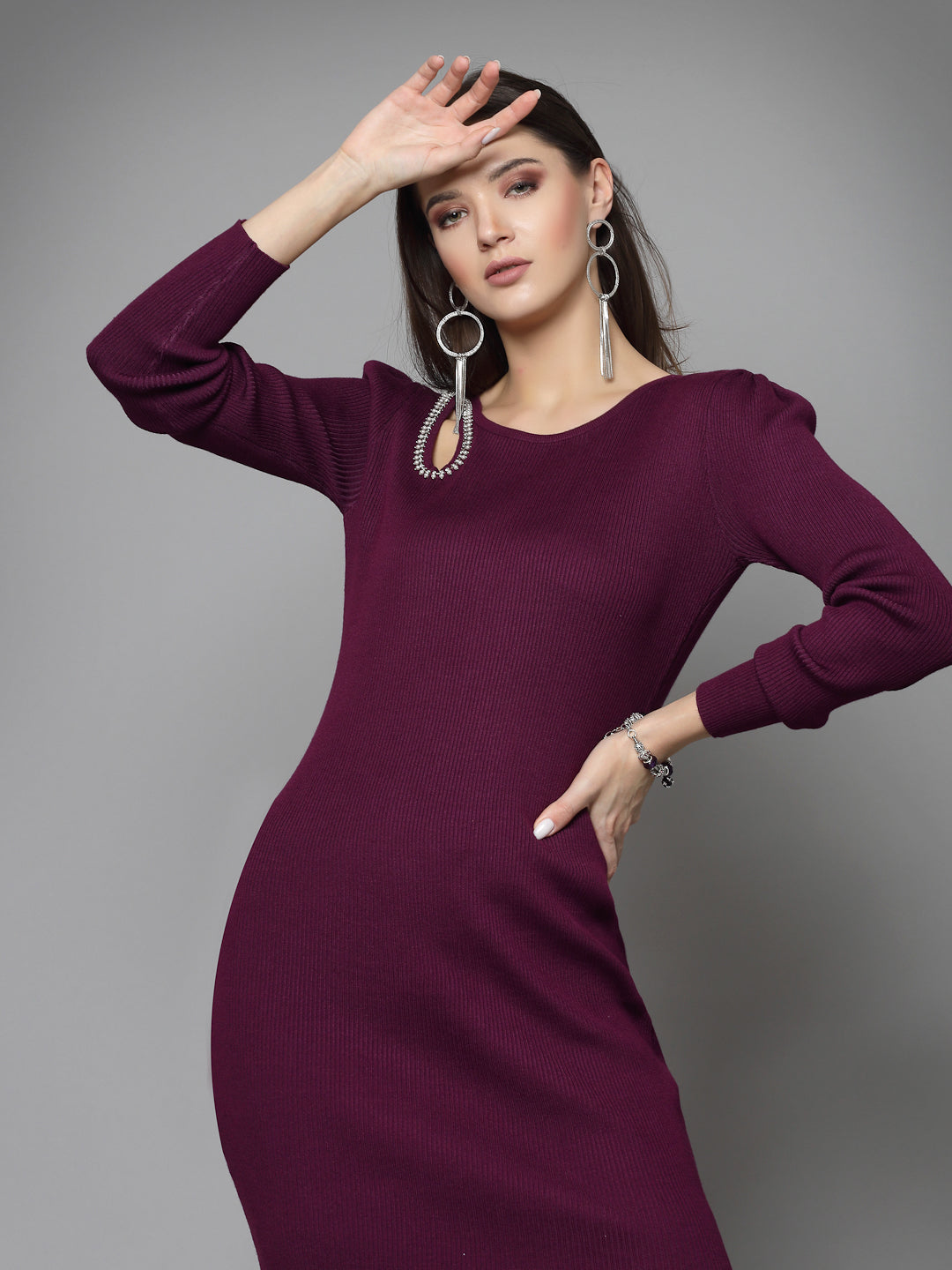 Mafadeny Women Winter Wear Purple Bodycon Dress