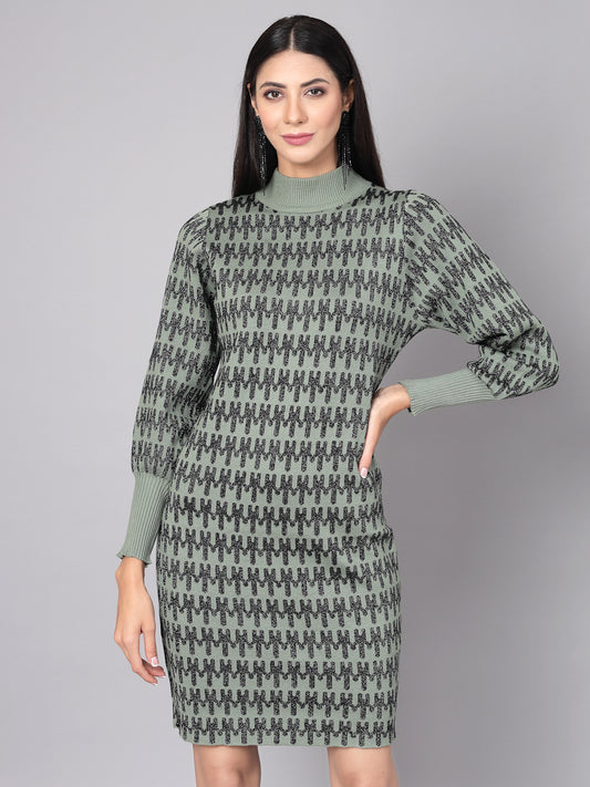 Mafadeny Women Winter Wear Green Stylished & Cosy Dress