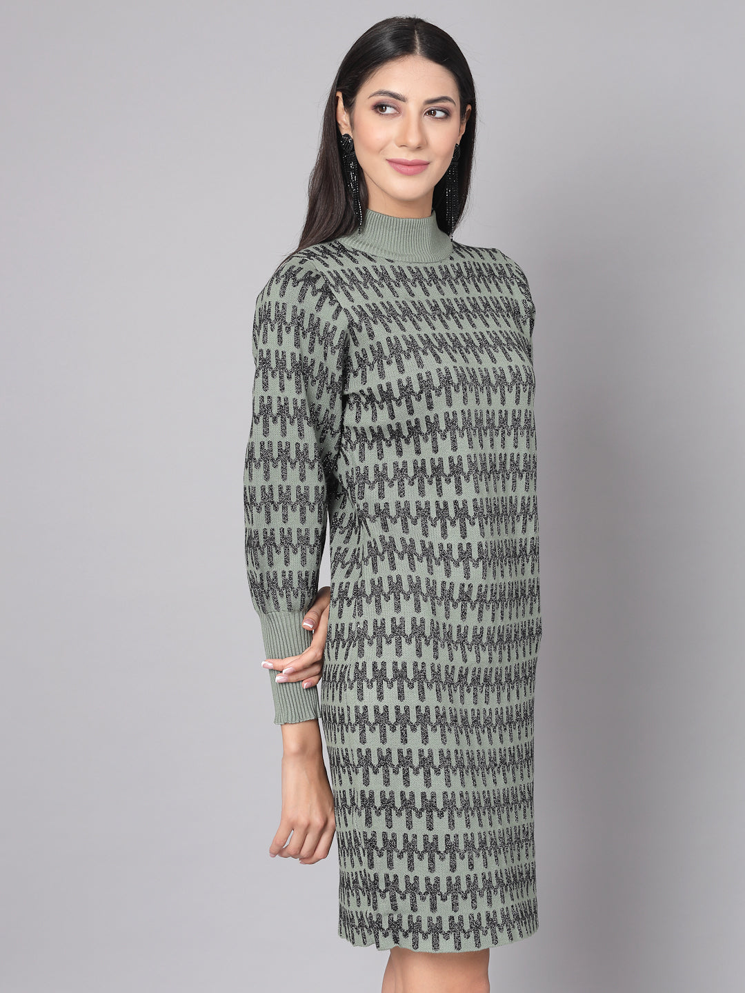 Mafadeny Women Winter Wear Green Stylished & Cosy Dress