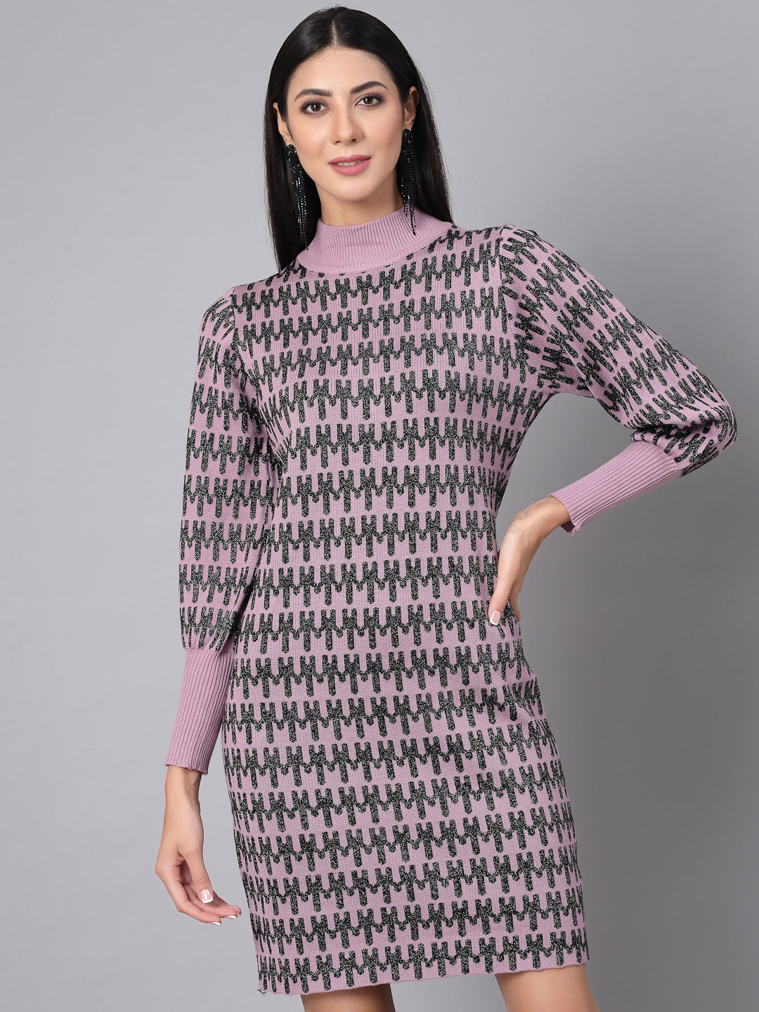 Mafadeny Women Winter Wear Mauve Stylished & Cosy Dress