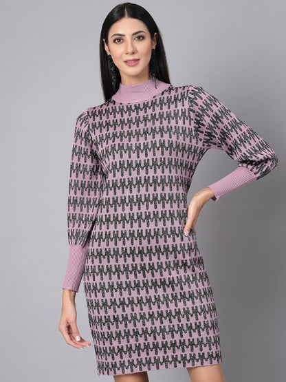 Mafadeny Women Winter Wear Mauve Stylished & Cosy Dress