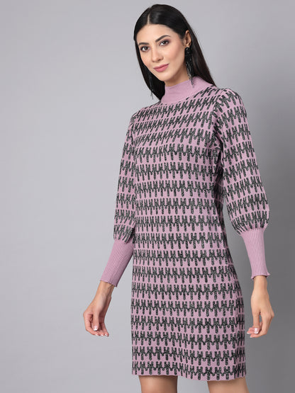 Mafadeny Women Winter Wear Mauve Stylished & Cosy Dress