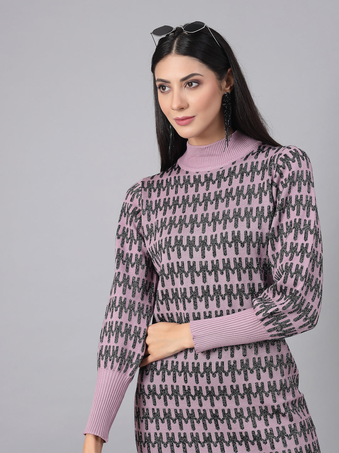 Mafadeny Women Winter Wear Mauve Stylished & Cosy Dress