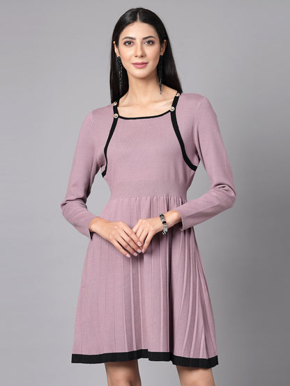 Mafadeny Women Winter Wear Flared Mauve Stylished & Cosy Dress