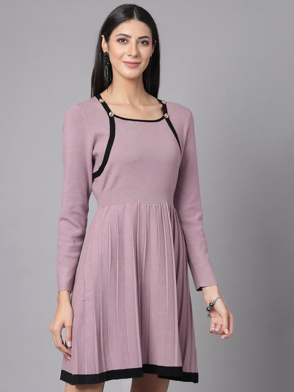 Mafadeny Women Winter Wear Flared Mauve Stylished & Cosy Dress