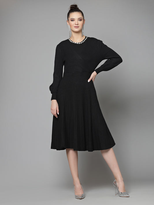 Mafadeny Women Winter Wear Black Stylish Dress