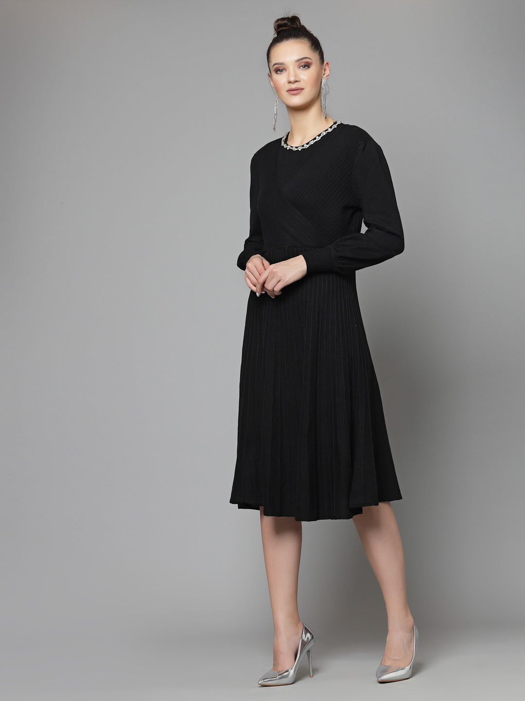 Mafadeny Women Winter Wear Black Stylish Dress