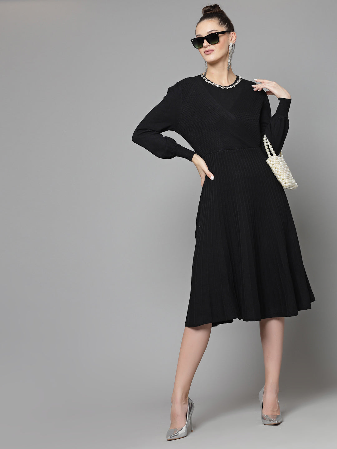 Mafadeny Women Winter Wear Black Stylish Dress