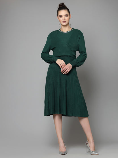 Mafadeny Women Winter Wear Green Stylish Dress