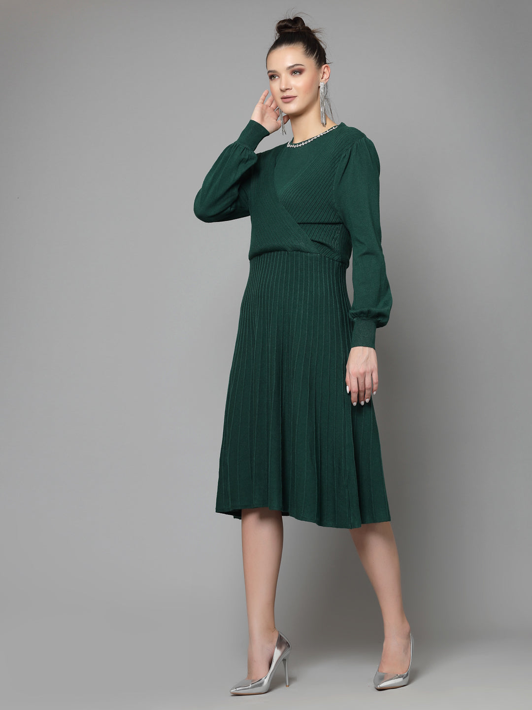 Mafadeny Women Winter Wear Green Stylish Dress