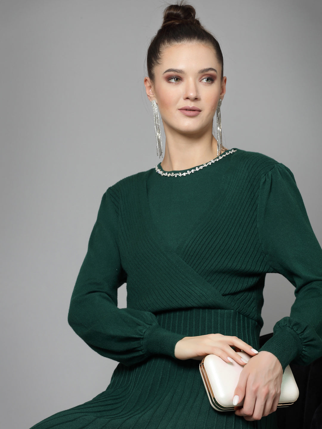 Mafadeny Women Winter Wear Green Stylish Dress