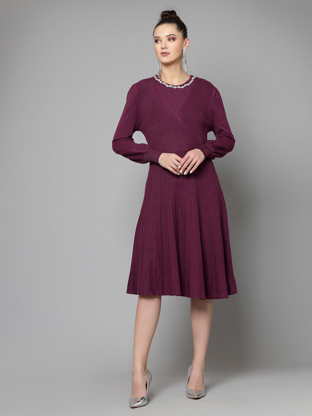 Mafadeny Women Winter Wear Wine Stylish Dress